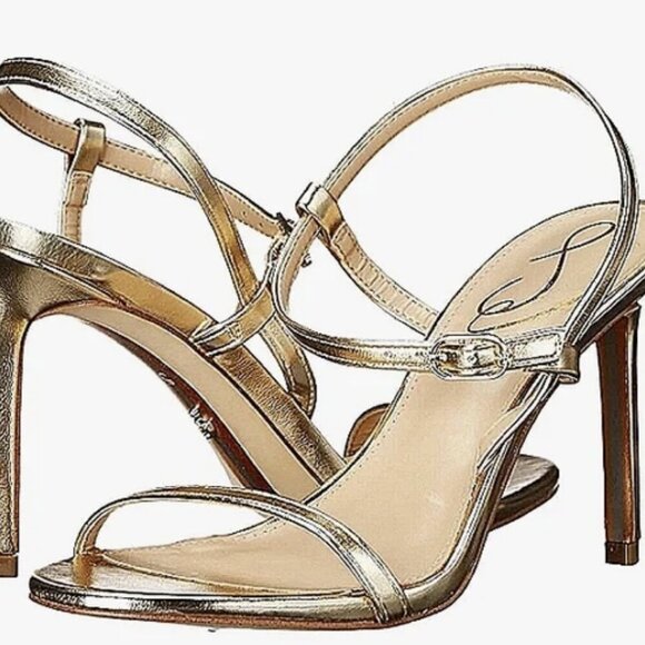 Sam Edelman Gold Metallic Strappy Heels Doran Shoes Sz 8 NEW - Picture 1 of 8